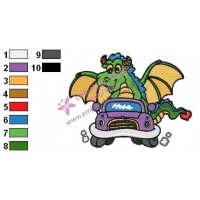 Cartoon Dragon Driving Car Embroidery Design